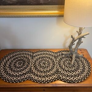 Braided Rug Table Runner black & White